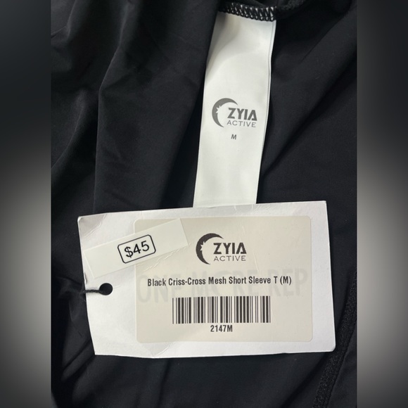 Black Criss-Cross Mesh Short Sleeve T Medium ZYIA NWT 2147 - Picture 10 of 12